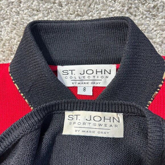 St. John Collection Womens Sz 8 Red Knit Blazer & Black Tank Set Gold Button - Picture 7 of 14